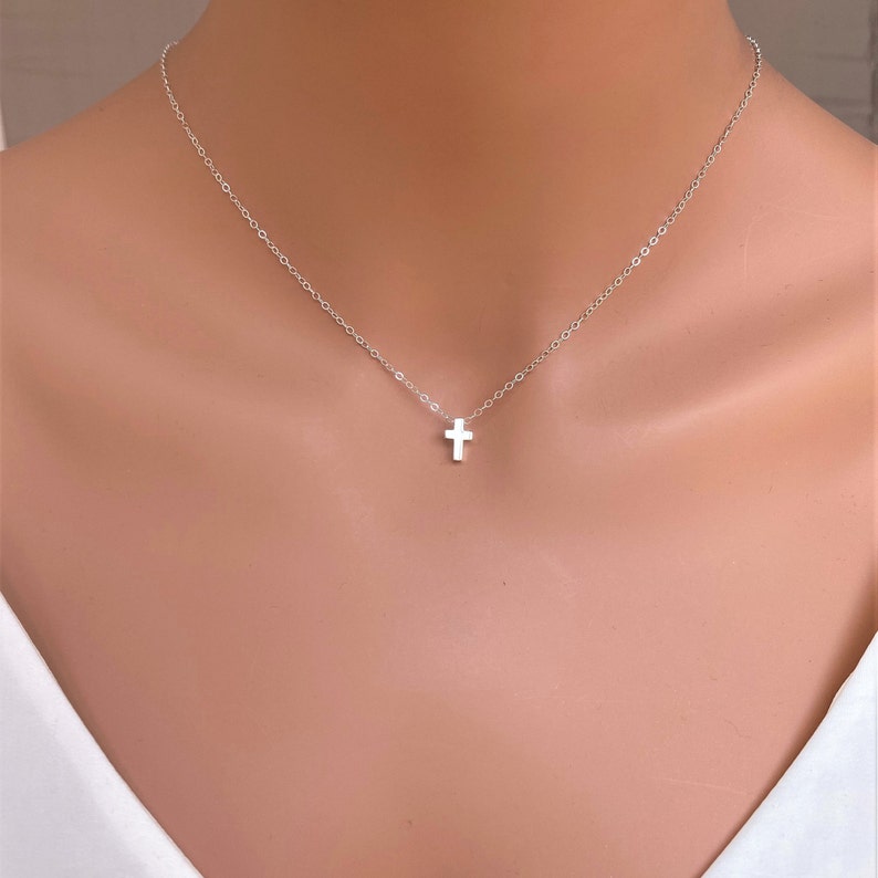 Tiny Cross Necklace Sterling Silver Cross Necklace Cross Necklace Dainty Cross Necklace Small Cross Gift for hert Cross necklace image 1