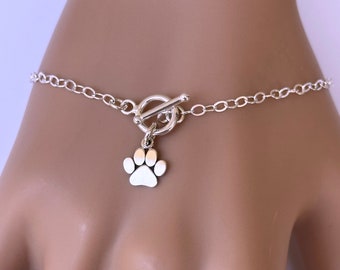 Pet lover gift, Gift for cat lovers, Gift for dog lover, Personalize Dog Gift, Personalized Dog Gift, Sterling Silver Paw Print Bracelet.