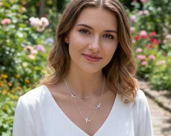 Sterling Silver Flying Birds Necklace: Layered Gold Filled Pendant