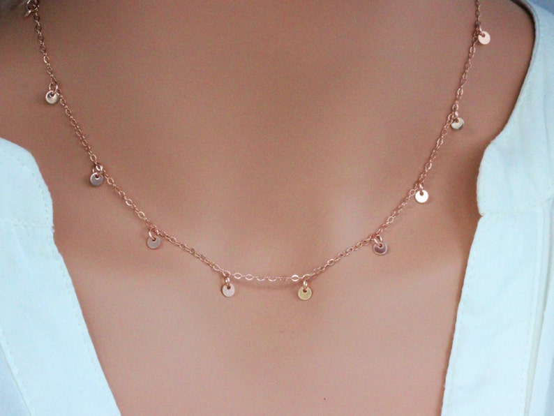 Tiny Coin Necklace Discs Necklace Coins Drop Necklace Etsy