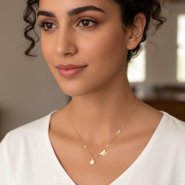 Collana con Stella di David Chai riempita d'oro: regalo ebraico per il Bat Mitzvah
