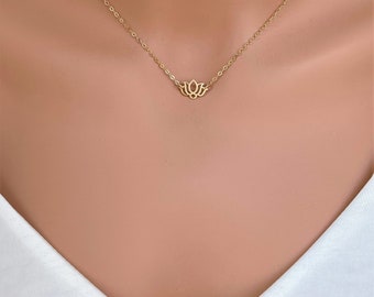 Gold lotus necklace, Sterling silver lotus pendent, Encouragement gift, Empowering jewelry, 14K Gold/Sterling Silver, Buddha Necklace, Gift.