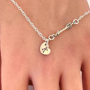 Sterling Silver Arrow Necklace: Personalized Initial Heart Charm