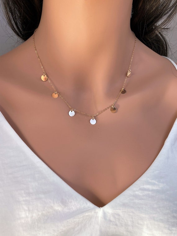 Gold Disc Necklace Little Circle Disc Necklace Gold Chain Gold Coin Nancy Botwin Weed Coin Drop Necklace Bridal Jewelry Gift for Her. Etsy