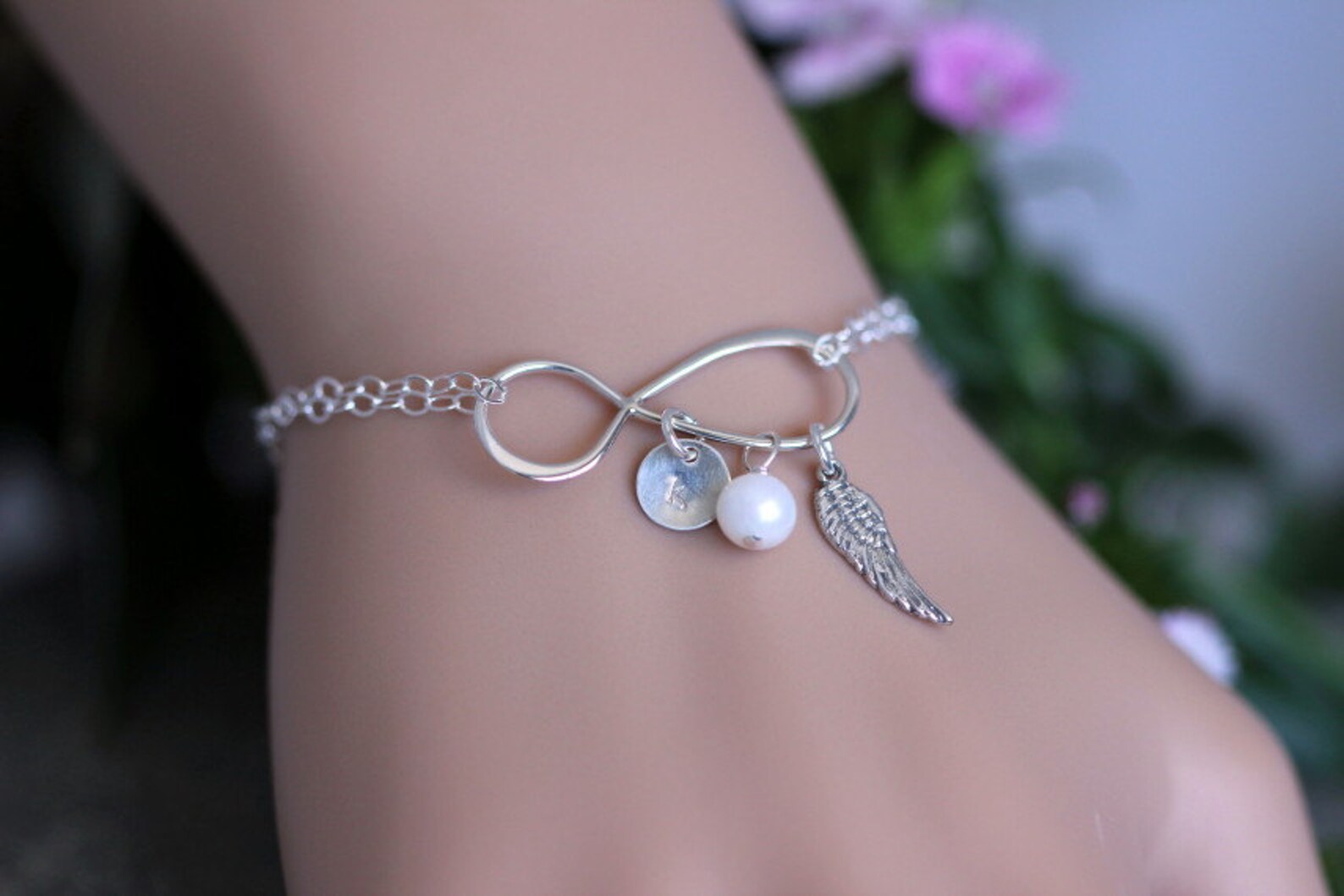 Infinity Initial Feather Bracelet memorial gift for her | Etsy