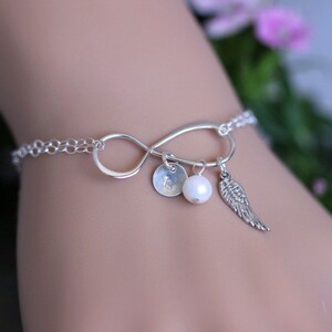 Infinity Initial Feather Bracelet memorial gift for her | Etsy