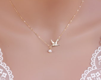 Confirmation gifts for teen girls, Confirmation sponsor gift, Sterling Silver / 14k Gold filled Bird Necklace, Confirmation favorsNecklace