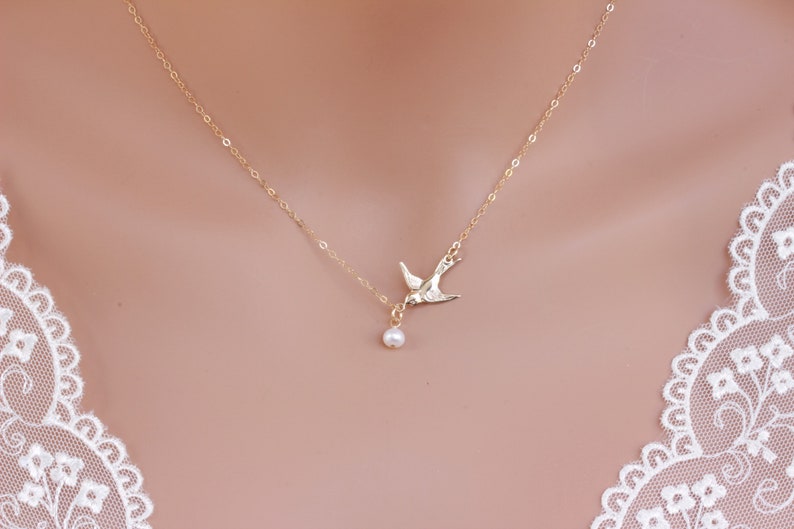 Confirmation gifts for teen girls, Confirmation sponsor gift, Sterling Silver / 14k Gold filled Bird Necklace, Confirmation favorsNecklace image 1