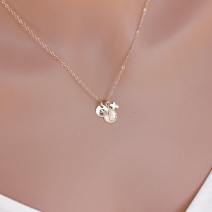 Personalized Virgin Mary Necklace: 14k Gold Fill Cross, First Communion Gift
