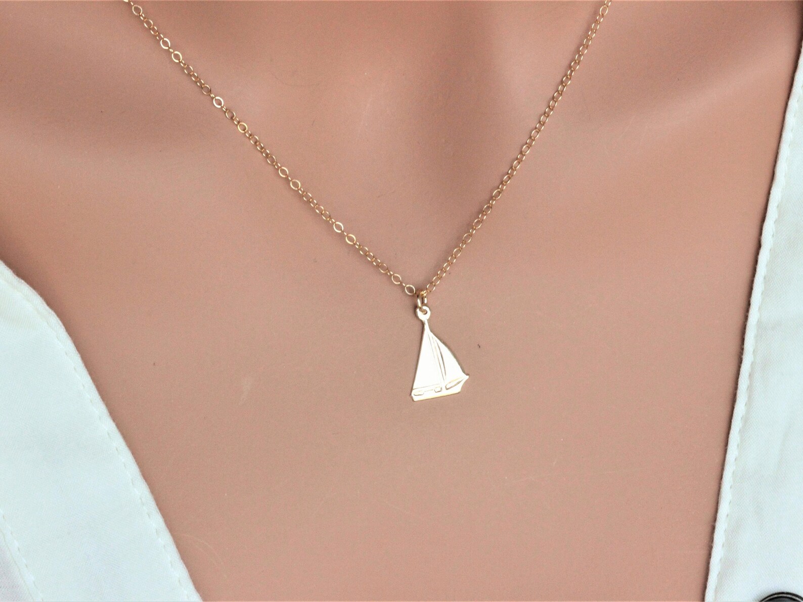 Boat Necklace 14k Gold Sailing Boat Necklace Sailboat in Etsy