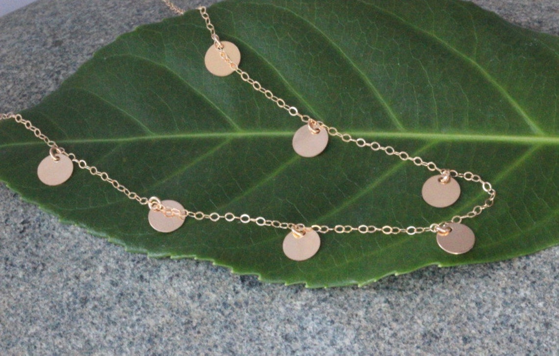 Gold Disc Necklace Little Circle Disc Necklace Gold Chain Etsy