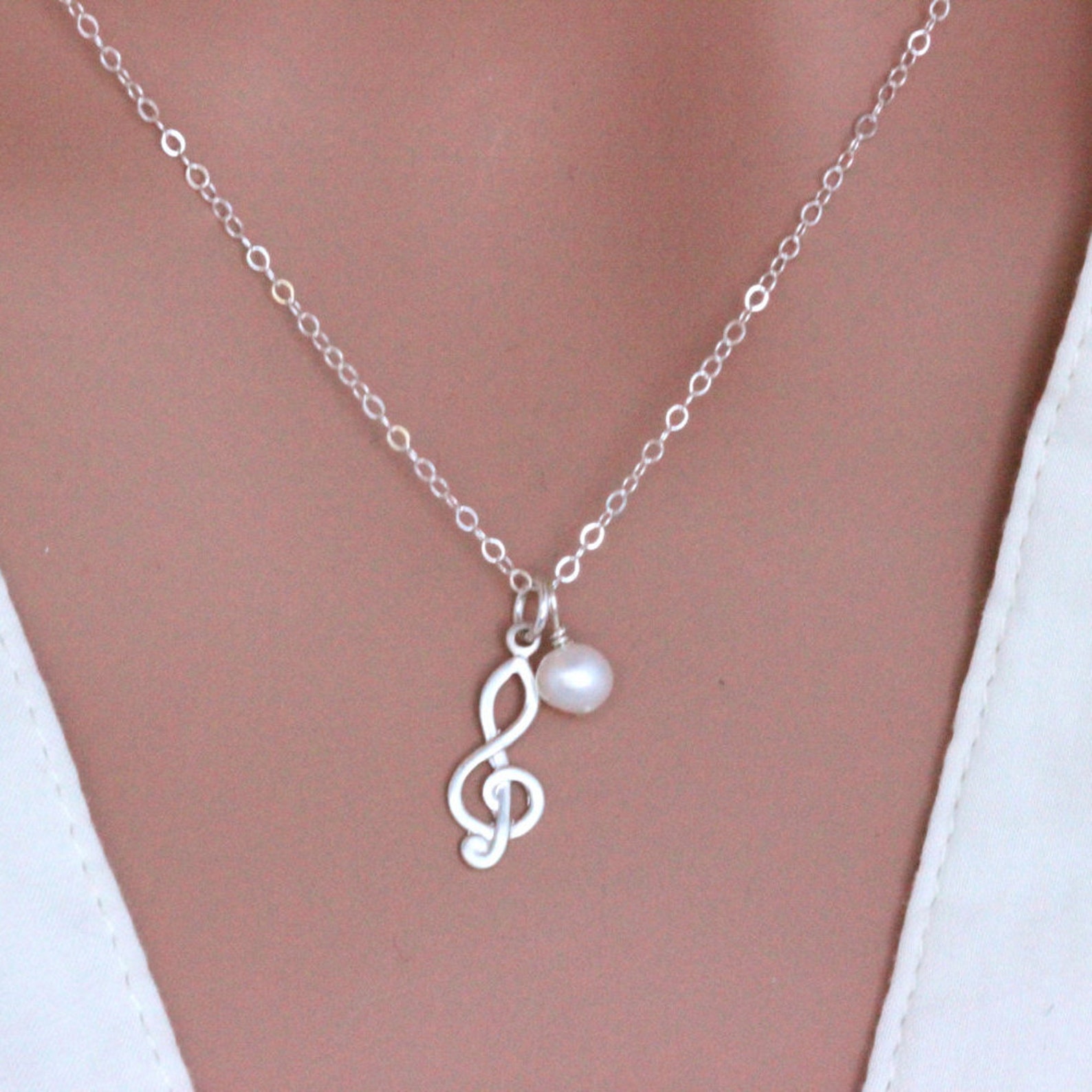Music Note Necklace Treble Clef Necklace Personalized Etsy