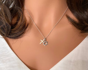 Sterling Silver Star of David with Cross Necklace: Dual Faith Jewelry