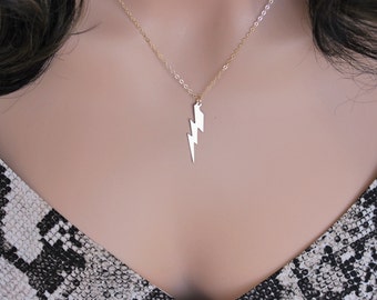 Lightning Bolt Necklace 14K Gold Filled / Sterling Silver - Metal Lightning Bolt Necklace - Thunder Bolt Charm Necklace - Birthday Gift