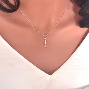 Sterling Silver Italian Horn Necklace: Cornicello Protection Amulet