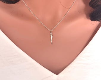 Sterling Silver Italian Horn Necklace: Cornicello Protection Amulet