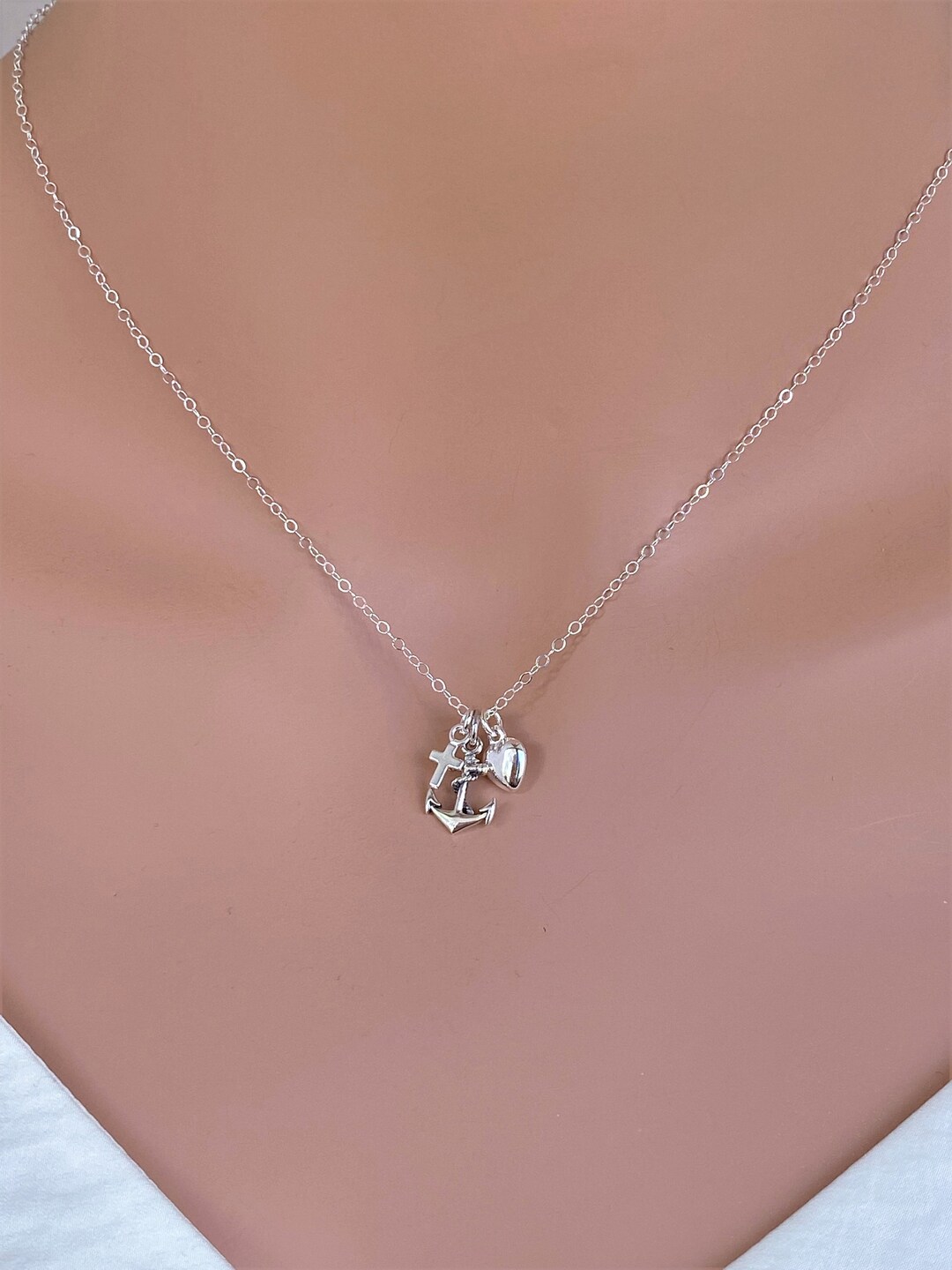 Faith Hope Love Charm Necklace, Sterling Silver Faith Heart Anchor