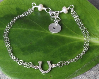 Sterling Silver Horseshoe Bracelet, Personalized Horseshoe Bracelets, Horseshoe Charm, Lucky Bracelet, Horse Lover Gift, Equestrian Jewelry.