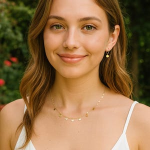 Gold Filled Coin Drop Necklace: Delicate Sequin Charm, Layering Jewelry