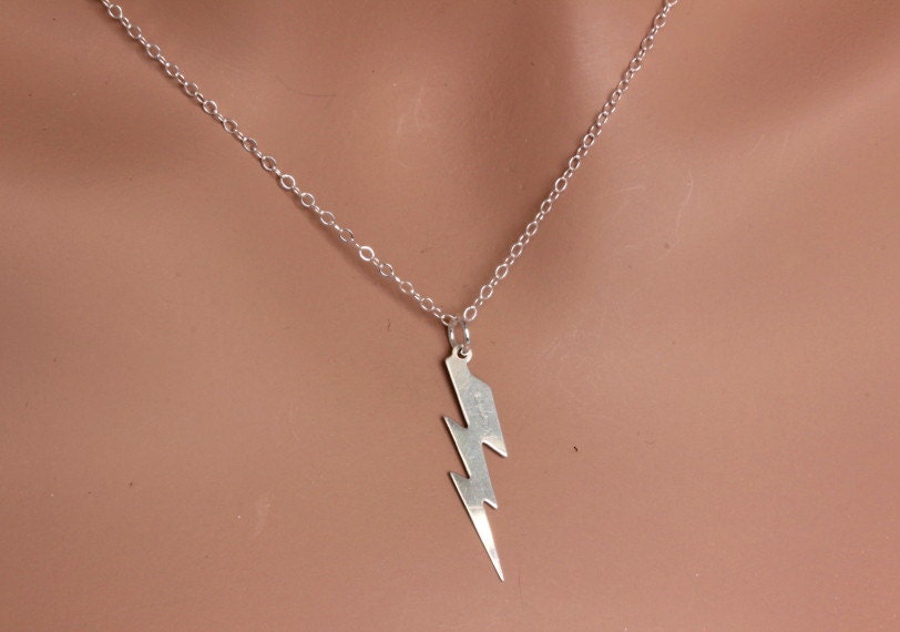 Metal Lightning Bolt Necklace Sterling Silver or 14K Gold Etsy