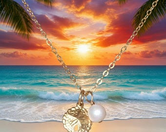 Sand Dollar Halsband: 14k guldfyllt, pärlberlock, strandbröllop