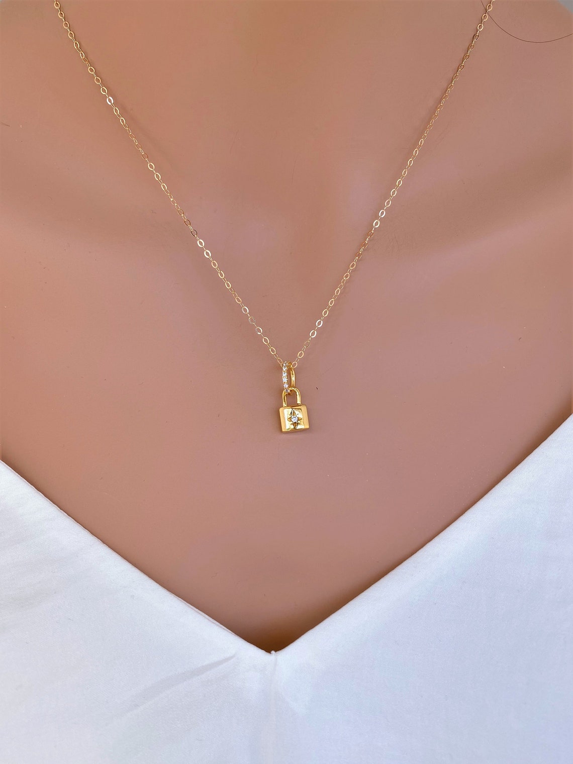 Mini Lock Necklace, Gold main image 0