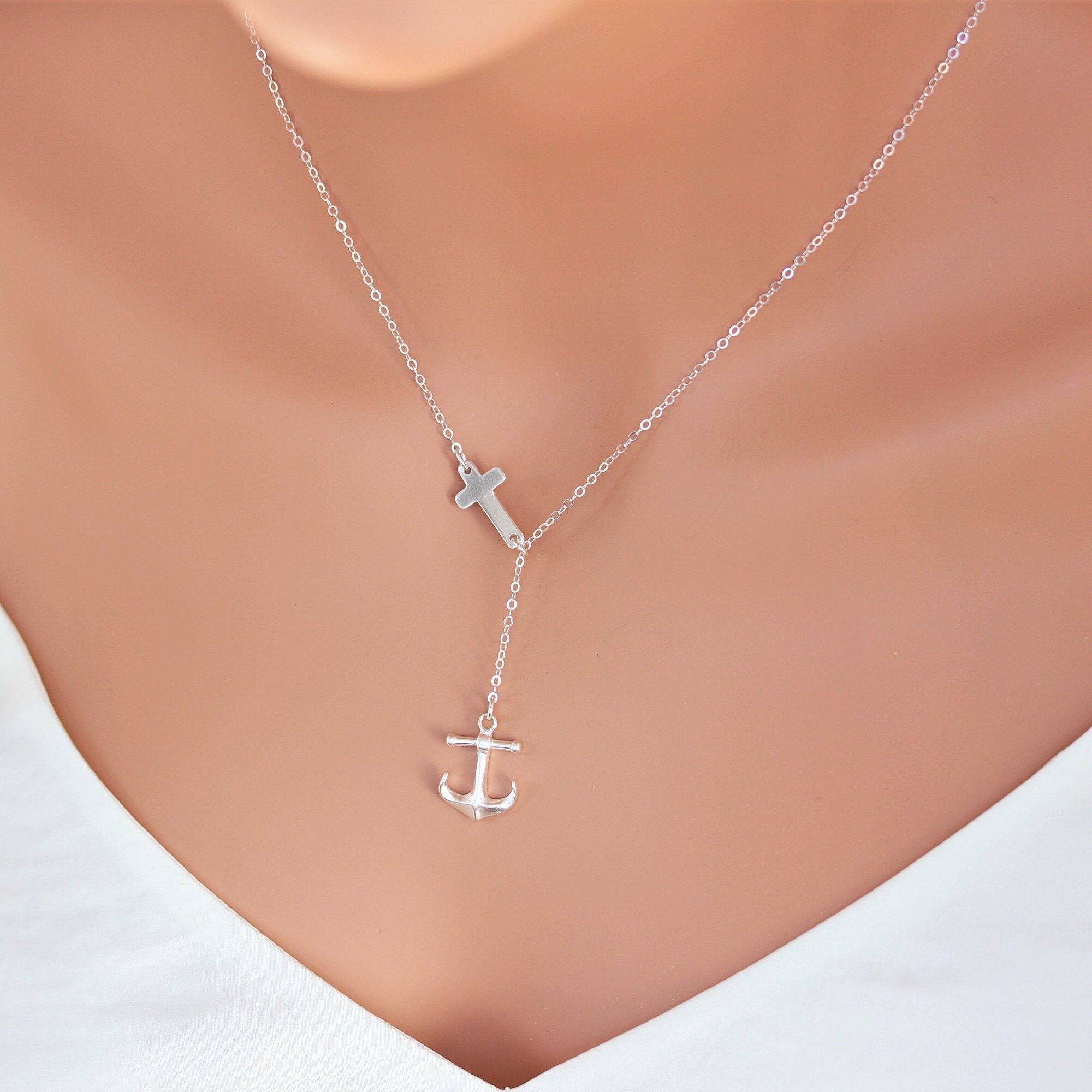 Cross Anchor necklace Anchor necklace Women Anchor Cross Etsy