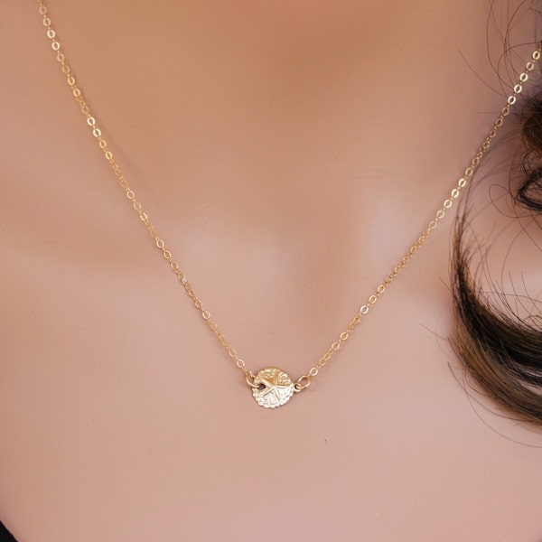 Sand dollar Necklace sterling silver / 14k Gold fill - Gift for her Beach wedding, sea life, simple everyday jewelry, summer shell, layering