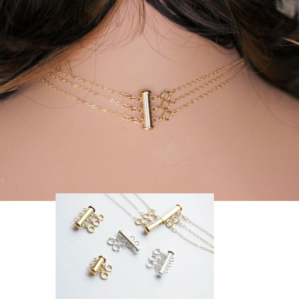 Layered Necklace Spacer Clasp | Detangles Separates Multiple Layered clasp - Barrel Tube Slider  Clasp - Gold Filled/Sterling Silver