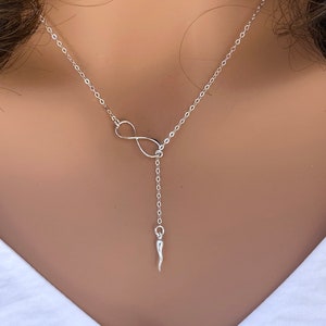 Sterling Silver Italian Horn Necklace: Cornicello Good Luck Charm