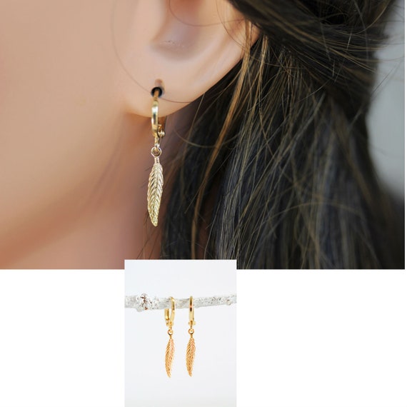 Feathers Earrings for Men Men Jewelry Gold Men Feather Earring
