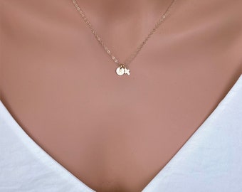 Tiny Gold Cross wt tiny initial necklace, 14k Gold Fill/Sterling Silver Tiny Cross Necklace, Tiny initial wt corss neckalce,Tiny Cross charm