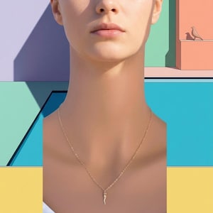 Collar pequeño con forma de cuerno italiano: Amuleto Cornicello de plata de ley / chapado en oro de 14k