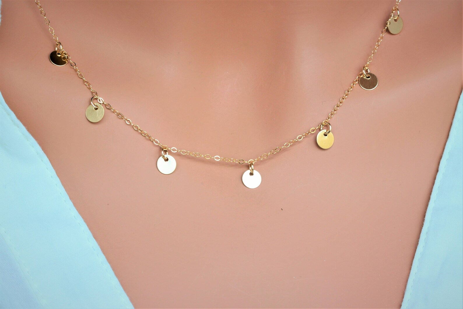Coin Drop Gold Choker Coin Drop Necklace Disc Dangle Etsy