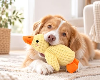 Geel eendje hondenspeelgoed, pluche piepend hondenspeelgoed, zacht chenille eendje voor honden, schattig kauwspeelgoed voor puppy's, interactief huisdierenspeelgoed, gezellig cadeau voor honden
