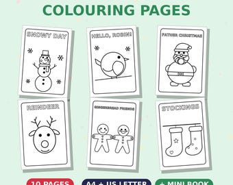 Dibujos para colorear de Navidad para niños, 10 páginas imprimibles, para niños pequeños y preescolares (descarga digital)