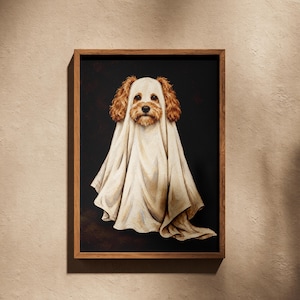 Ghost Dog Oil Painting Print Cockapoo, Halloween Dog Wall Art