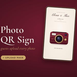 Wedding Photo QR Code Sign Template, Capture the Love Photo Upload Page for Canva, Disposable Camera Sign, Burgundy
