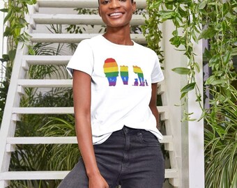 Damen-T-Shirt mit Regenbogenlöwen-Motiv