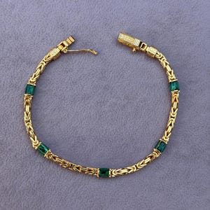 14K Gold  Byzantine Bracelet, Emerald Baguette Stone Chain, 925 Sterling Silver King Chain, Gold Plated Chain, Gift For Him