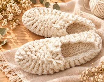 Handmade ivory crochet slippers – size 39-40