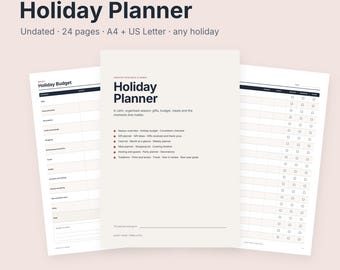Planificador de vacaciones imprimible / Planificador de presupuesto, regalos y comidas navideñas (descarga en PDF)