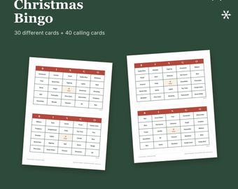 Bingo navideño imprimible / 30 cartones + tarjetas de llamada (descarga digital)