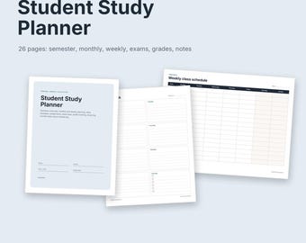 Planificador de estudios imprimible para estudiantes / Planificador de estudios sin fecha, semestre, exámenes, calificaciones (PDF)