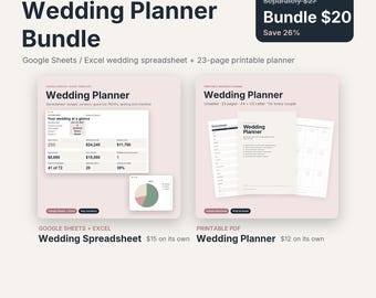 Paquete de herramientas para planificar bodas / Hojas de cálculo de Google + Excel + PDF imprimible (23 páginas)