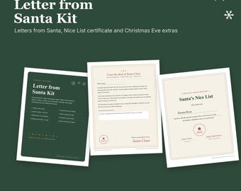 Carta de Papá Noel imprimible/PDF editable, certificado de la lista de niños buenos, etiquetas de comida para renos
