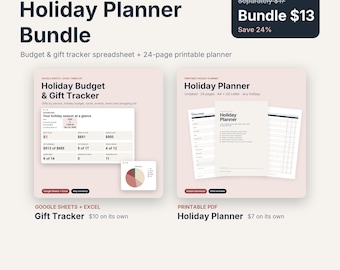 Paquete de planificación para vacaciones / Hoja de cálculo para presupuesto y seguimiento de regalos + Planificador imprimible (Descarga digital)