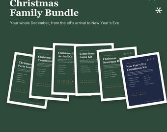 Paquete familiar navideño / Adviento, elfos, Papá Noel, juegos, búsqueda del tesoro (descarga digital)