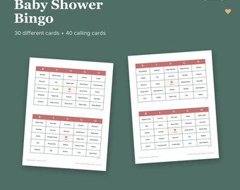 Bingo imprimible para baby shower / Género neutro, 30 tarjetas + tarjetas de llamada (descarga digital)