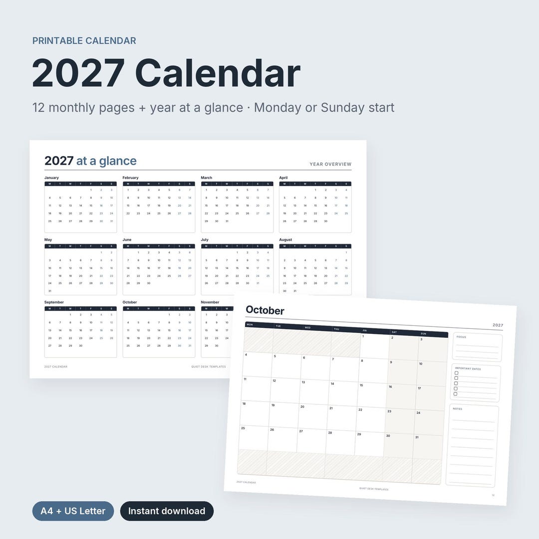 2027 Minimalist Calendar Printable | Monthly & Year Overview (PDF) - Etsy